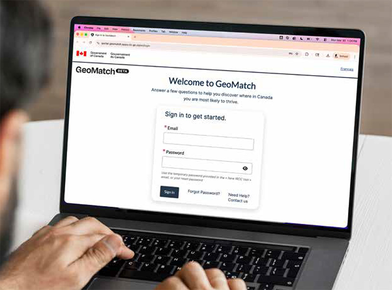 User on the GeoMatch Canada site